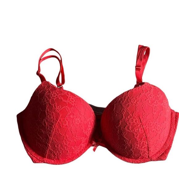 Victoria’s Secret Red Lace Push Up Bra 34DD Cut out Lace Accent Very Sexy - Picture 9 of 12
